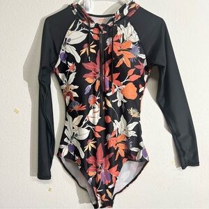 AXESEA Women’s One Piece Swimsuit Rash Guard Long Sleeve Floral Zip Up Surfing 8